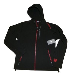 New Balance Mens MED Softshell Hooded Jacket Black Red Full Zip NWT